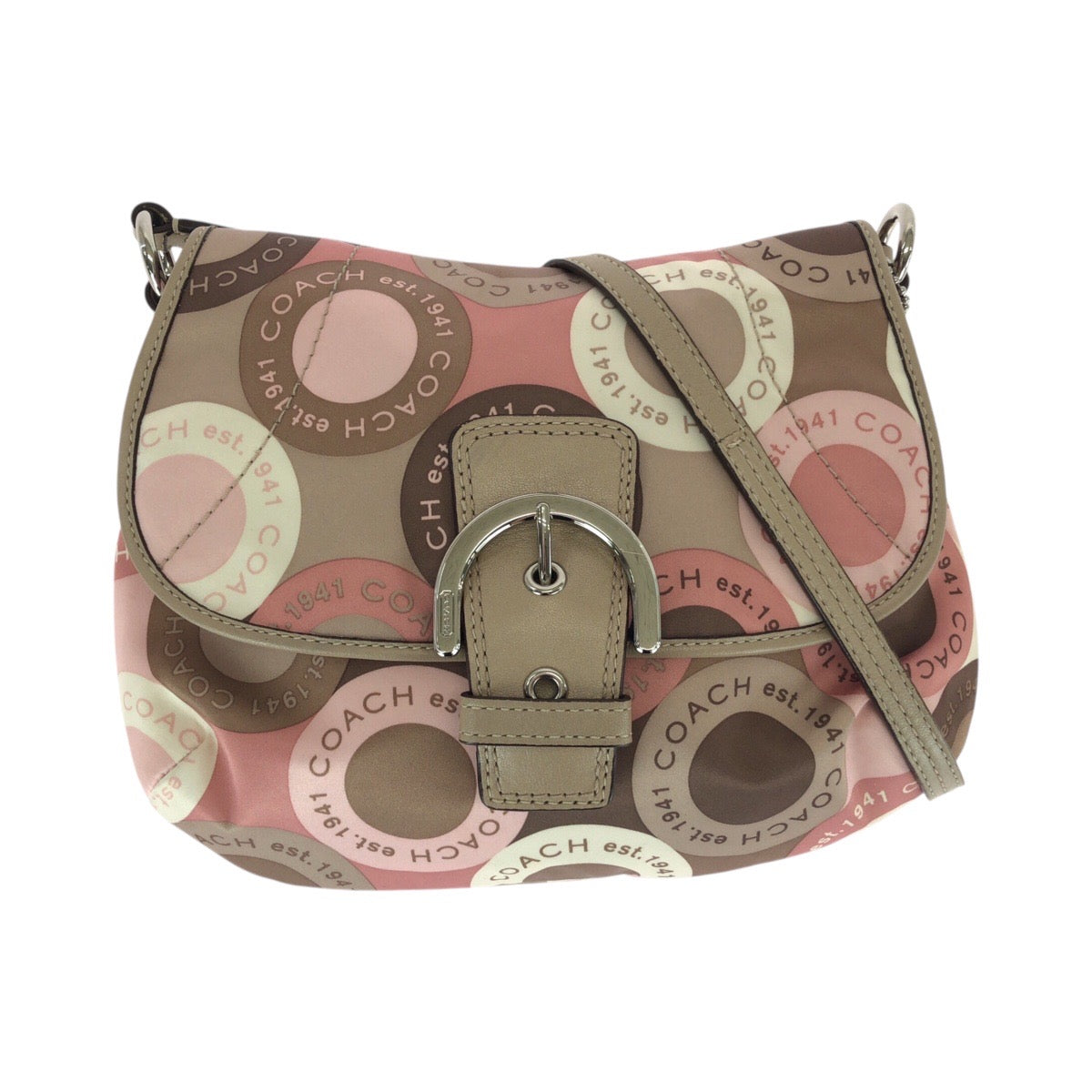 22461
COACH コーチ ソーホー ベージュ ブラウン ピンク ナイロン / レザー ショルダーバッグ ポシェット レディース A7