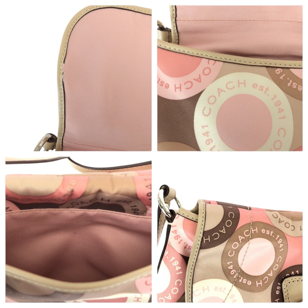 22461
COACH コーチ ソーホー ベージュ ブラウン ピンク ナイロン / レザー ショルダーバッグ ポシェット レディース A7