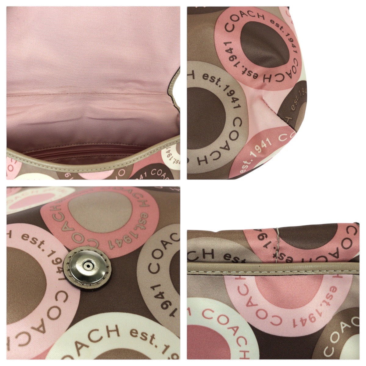 22461
COACH コーチ ソーホー ベージュ ブラウン ピンク ナイロン / レザー ショルダーバッグ ポシェット レディース A7