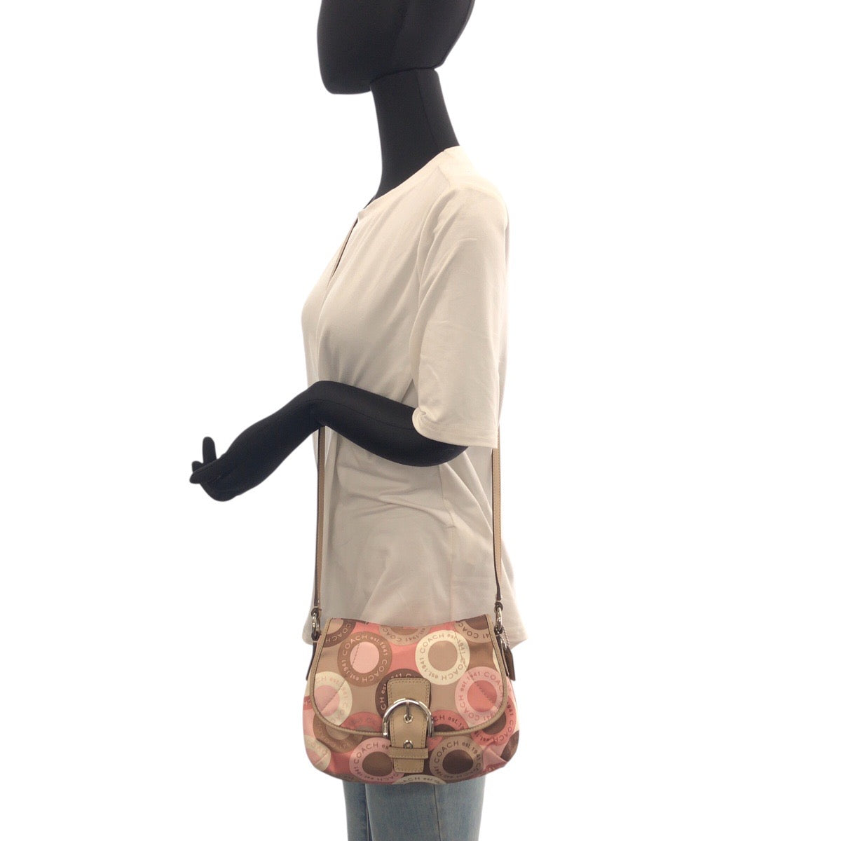 22461
COACH コーチ ソーホー ベージュ ブラウン ピンク ナイロン / レザー ショルダーバッグ ポシェット レディース A7
