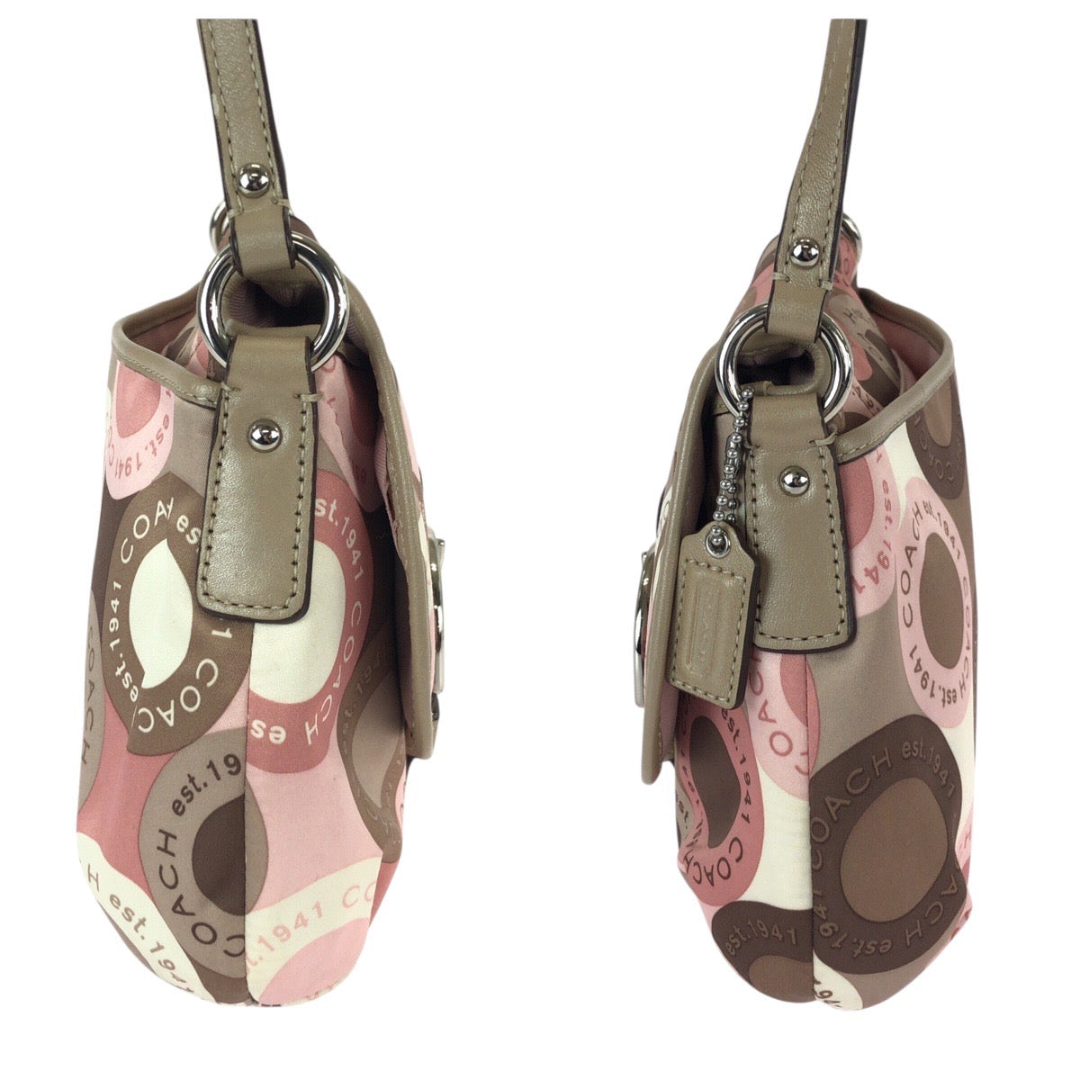 22461
COACH コーチ ソーホー ベージュ ブラウン ピンク ナイロン / レザー ショルダーバッグ ポシェット レディース A7