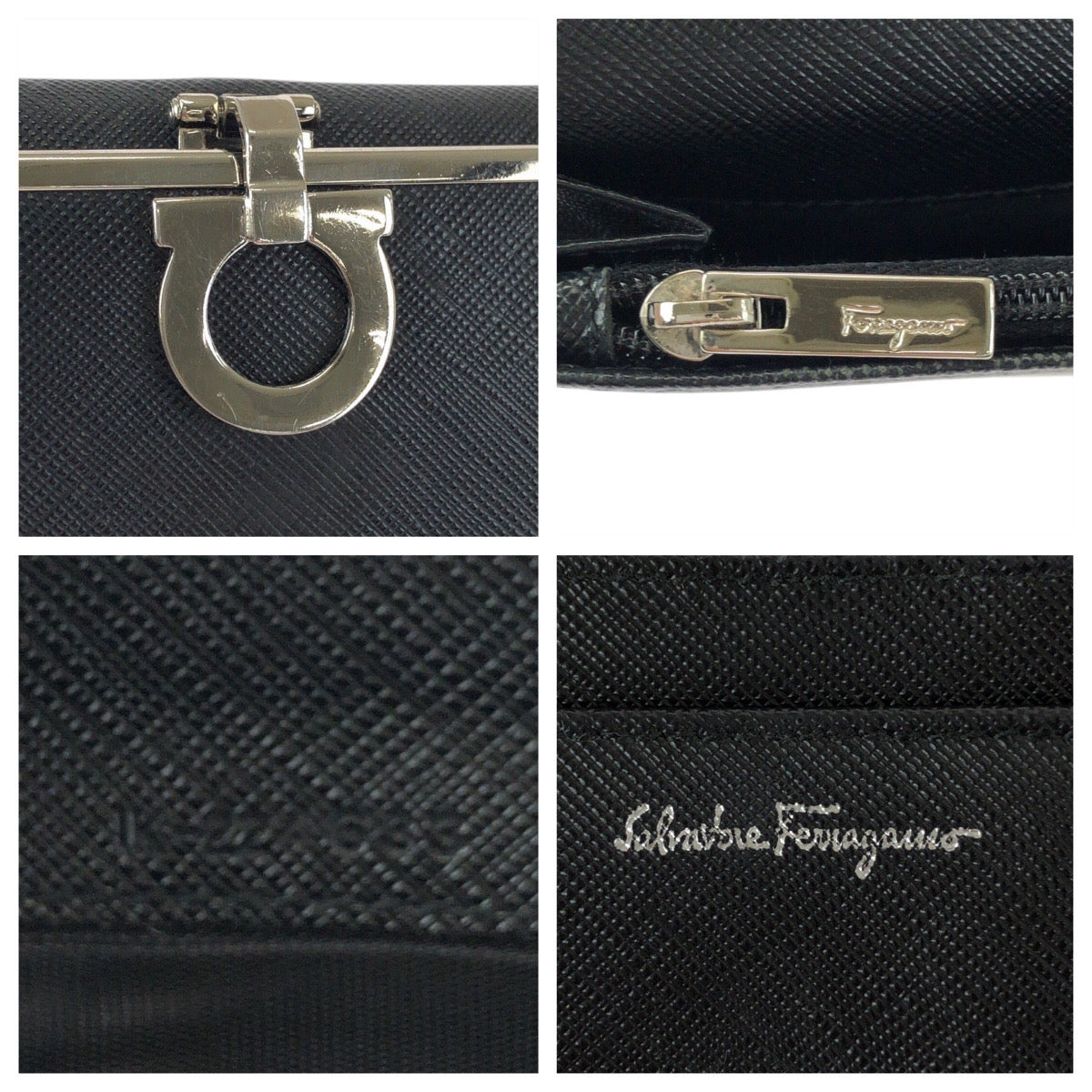 22469
Salvatore Ferragamo サルヴァトーレフェラガモ ガンチーニ ブラック 黒 シルバー金具 レザー 1K22-264433 長財布 ロングウォレット レディース AB5