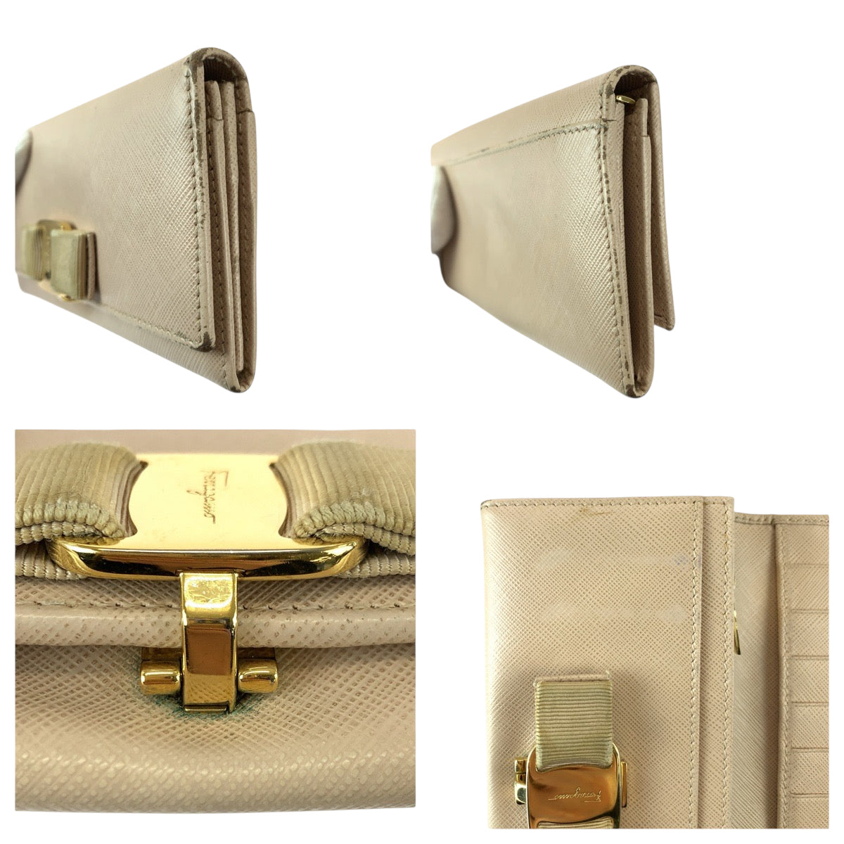 22470
Salvatore Ferragamo サルヴァトーレフェラガモ ヴァラリボン ベージュ ゴールド金具 レザー K I -22B559 長財布 ロングウォレット レディース AB2