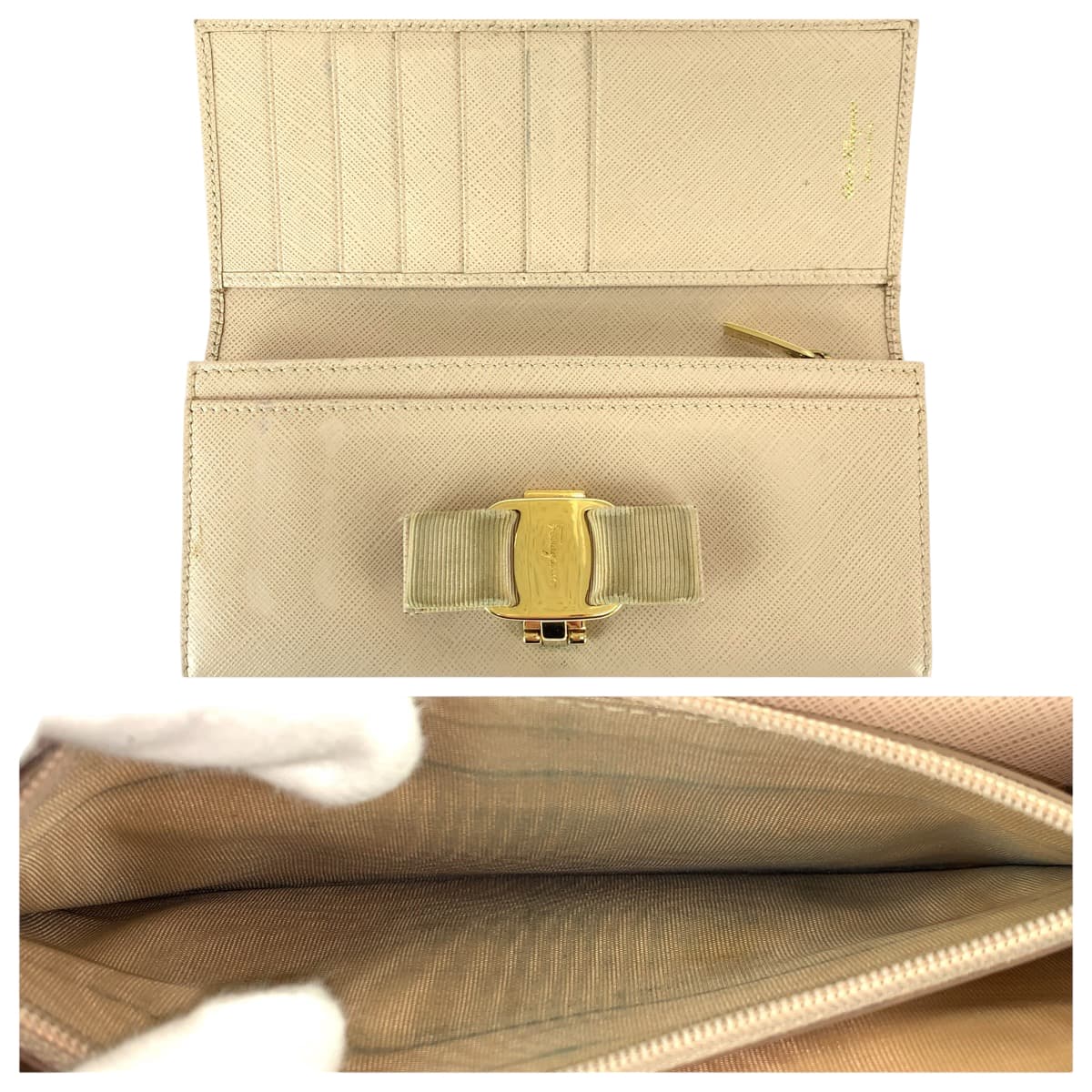 22470
Salvatore Ferragamo サルヴァトーレフェラガモ ヴァラリボン ベージュ ゴールド金具 レザー K I -22B559 長財布 ロングウォレット レディース AB2