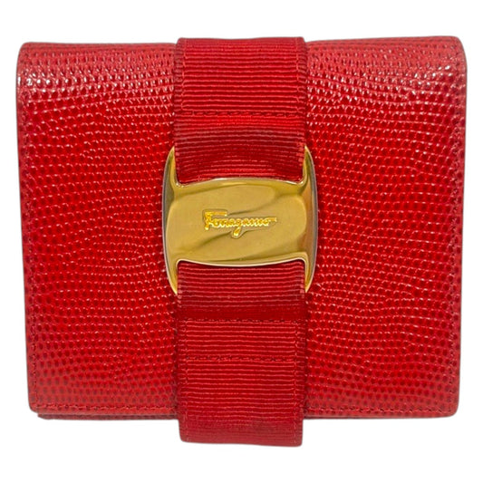 22471
Salvatore Ferragamo サルヴァトーレフェラガモ ヴァラ リボン レッド ゴールド金具 レザー 二つ折り財布 折財布 コンパクトウォレット レディース AB2
