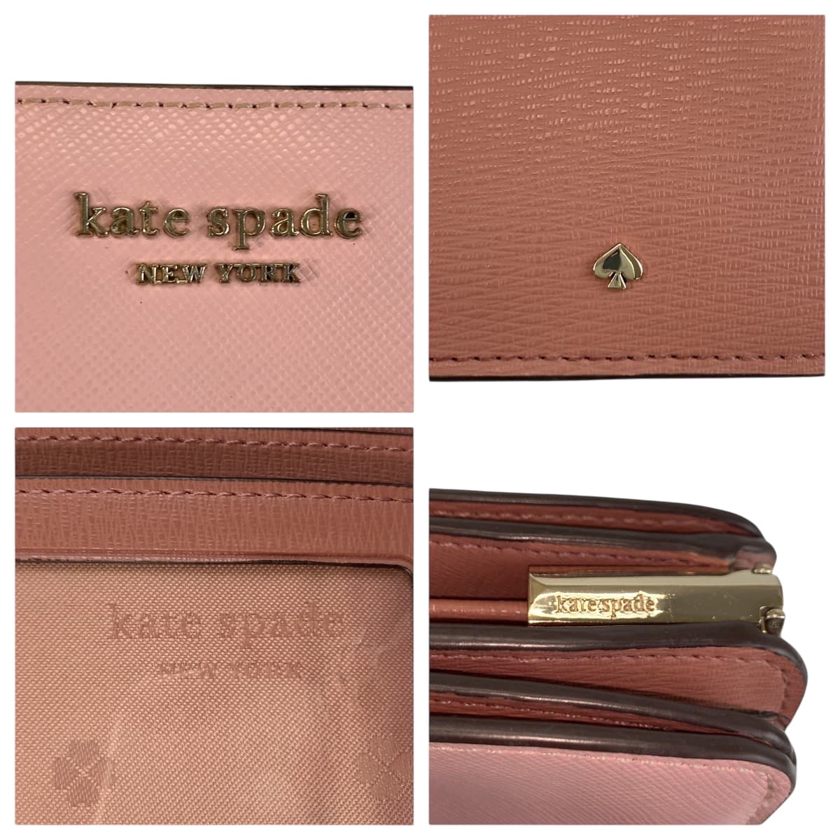 22473
Kate Spade ケイトスペード ピンク ゴールド金具 レザー 折り財布 コンパクトウォレット レディース ABP2