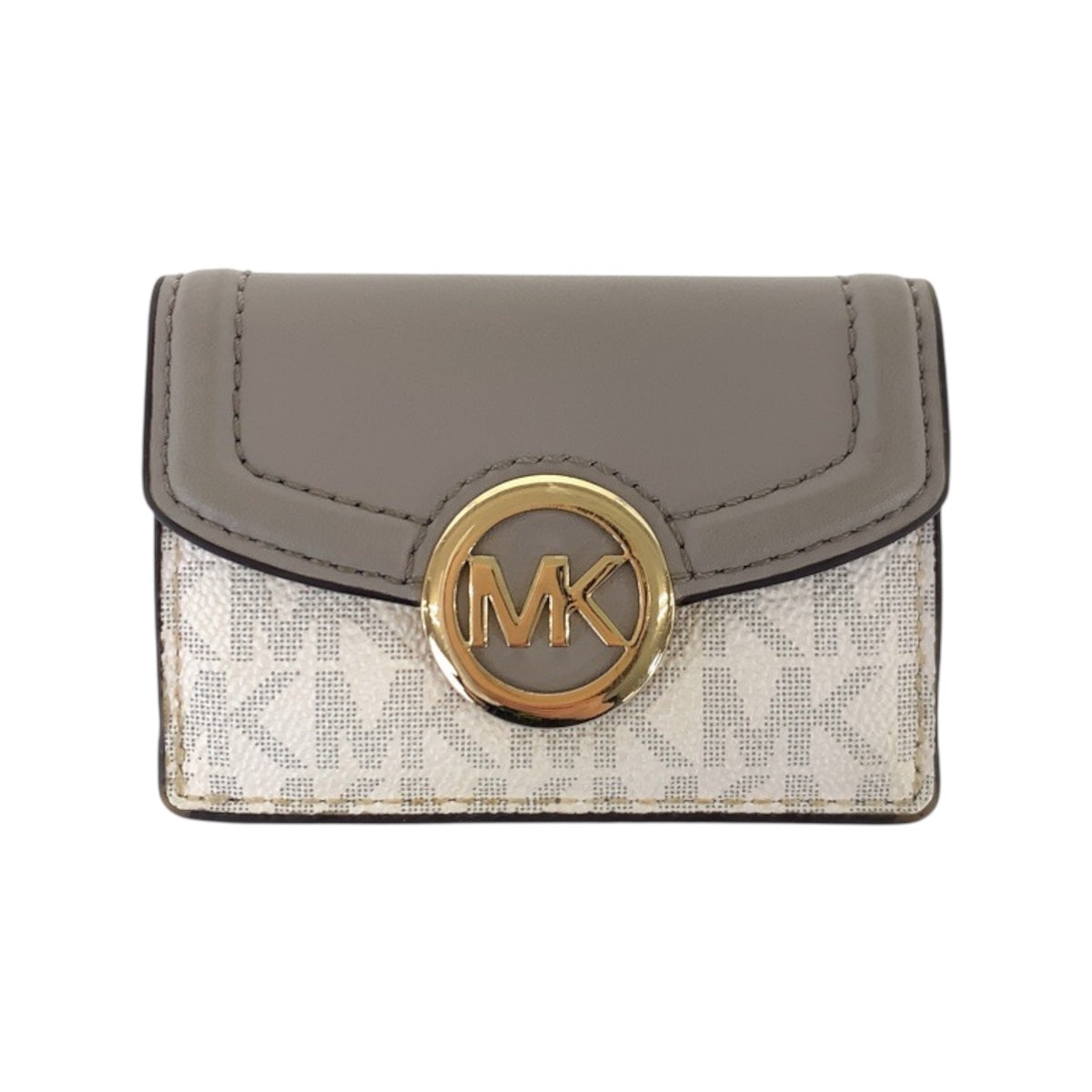 22479
Michael Kors マイケルコース グレー ホワイト ゴールド金具 レザー / PVC 折財布 コンパクトウォレット レディース AB3