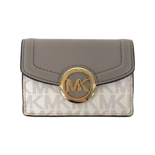 22479
Michael Kors マイケルコース グレー ホワイト ゴールド金具 レザー / PVC 折財布 コンパクトウォレット レディース AB3