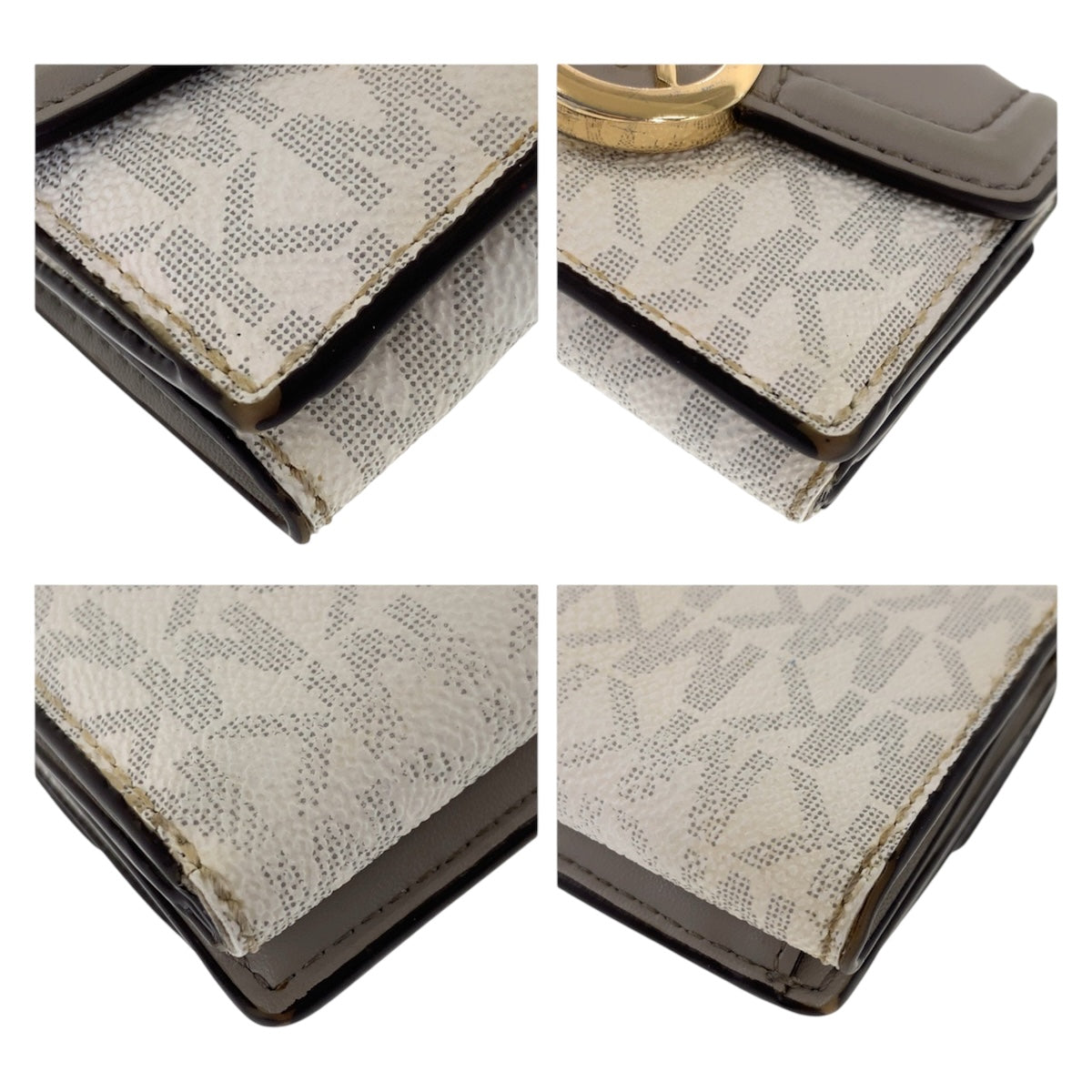 22479
Michael Kors マイケルコース グレー ホワイト ゴールド金具 レザー / PVC 折財布 コンパクトウォレット レディース AB3