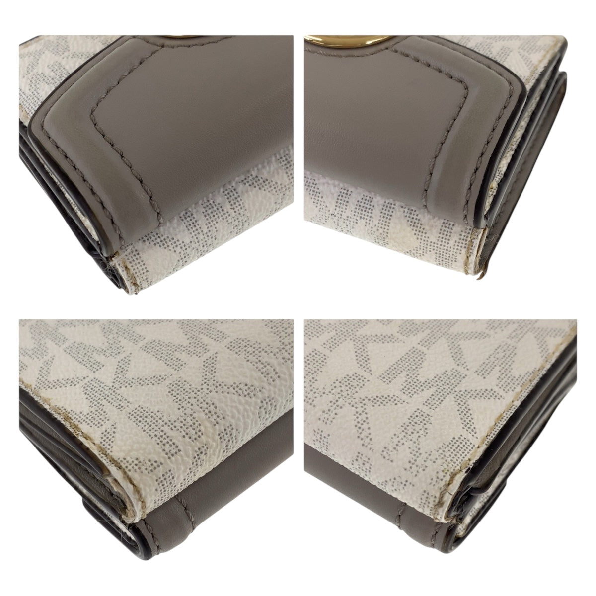 22479
Michael Kors マイケルコース グレー ホワイト ゴールド金具 レザー / PVC 折財布 コンパクトウォレット レディース AB3