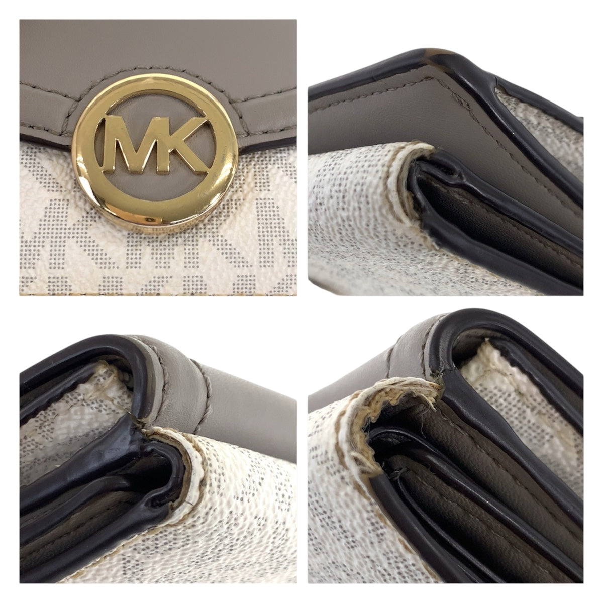 22479
Michael Kors マイケルコース グレー ホワイト ゴールド金具 レザー / PVC 折財布 コンパクトウォレット レディース AB3