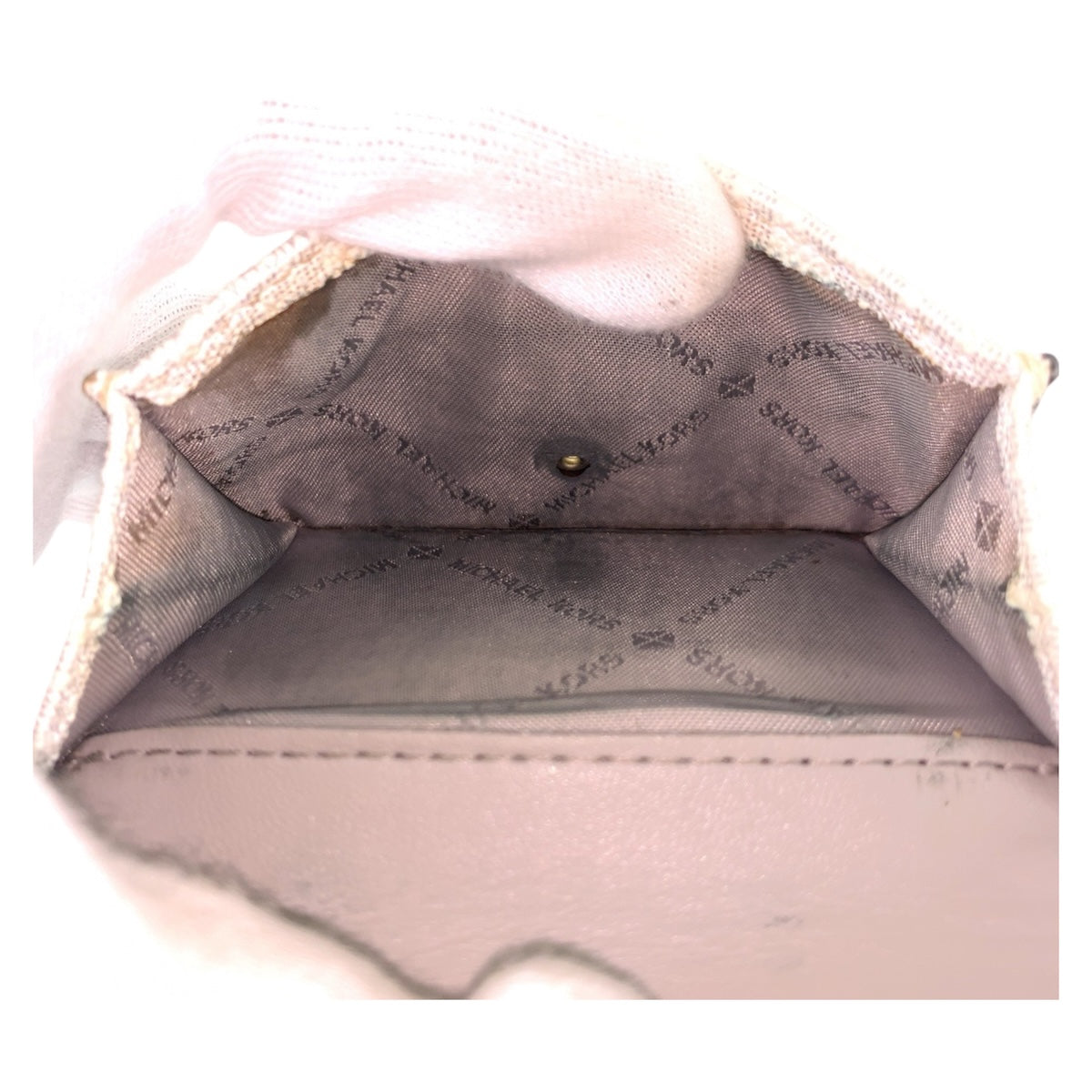 22479
Michael Kors マイケルコース グレー ホワイト ゴールド金具 レザー / PVC 折財布 コンパクトウォレット レディース AB3
