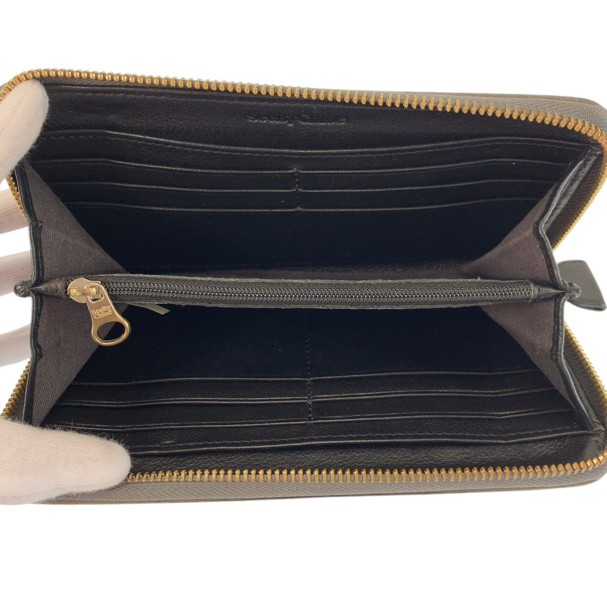 22481
SEE BY CHLOE シーバイクロエ グレー ゴールド金具 レザー 03 14 86 65 長財布 ロングウォレット レディース AB3