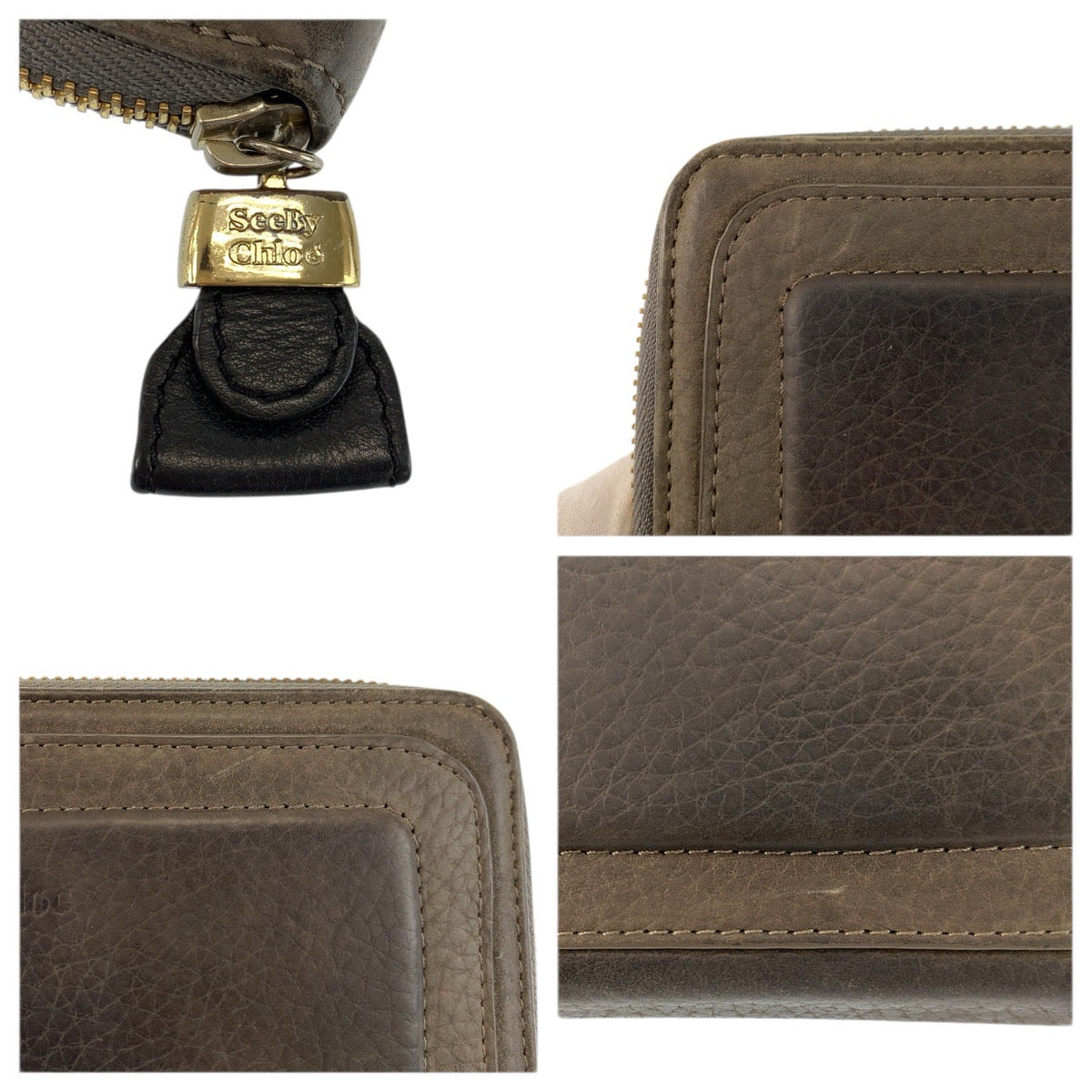 22481
SEE BY CHLOE シーバイクロエ グレー ゴールド金具 レザー 03 14 86 65 長財布 ロングウォレット レディース AB3