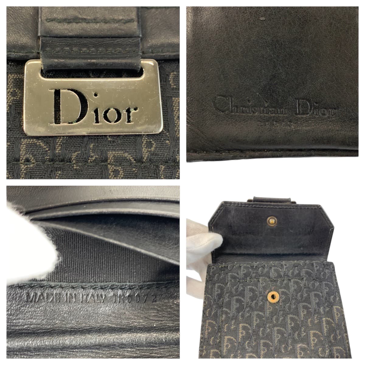 22482
Christian Dior クリスチャンディオール トロッター ブラック 黒 シルバー金具 キャンバス / レザー TR0072 折財布 コンパクトウォレット レディース AB7