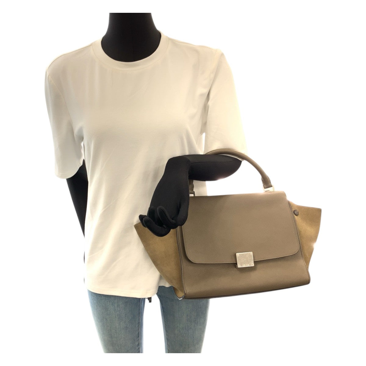 22486
CELINE セリーヌ トラペーズ グレージュ シルバー金具 レザー F CU 2125 ハンドバッグ ショルダーバッグ 2way レディース ABP50