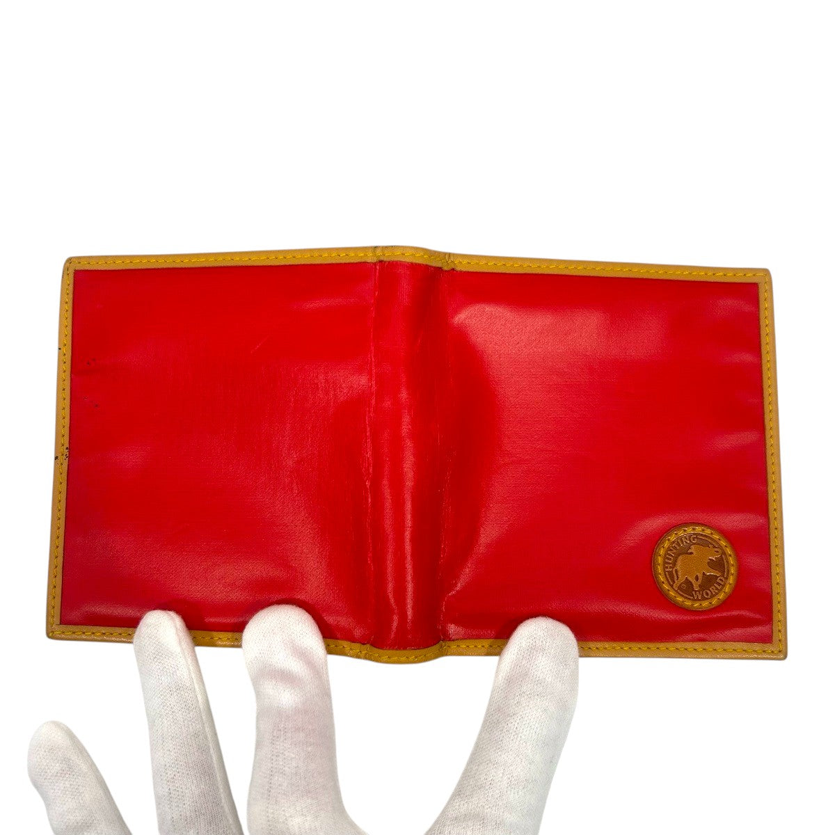 22492
HUNTING WORLD ハンティングワールド レッド ブラウン ナイロン / レザー 二つ折り財布 折財布 コンパクトウォレット メンズ AB1