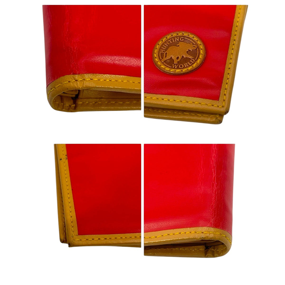 22492
HUNTING WORLD ハンティングワールド レッド ブラウン ナイロン / レザー 二つ折り財布 折財布 コンパクトウォレット メンズ AB1