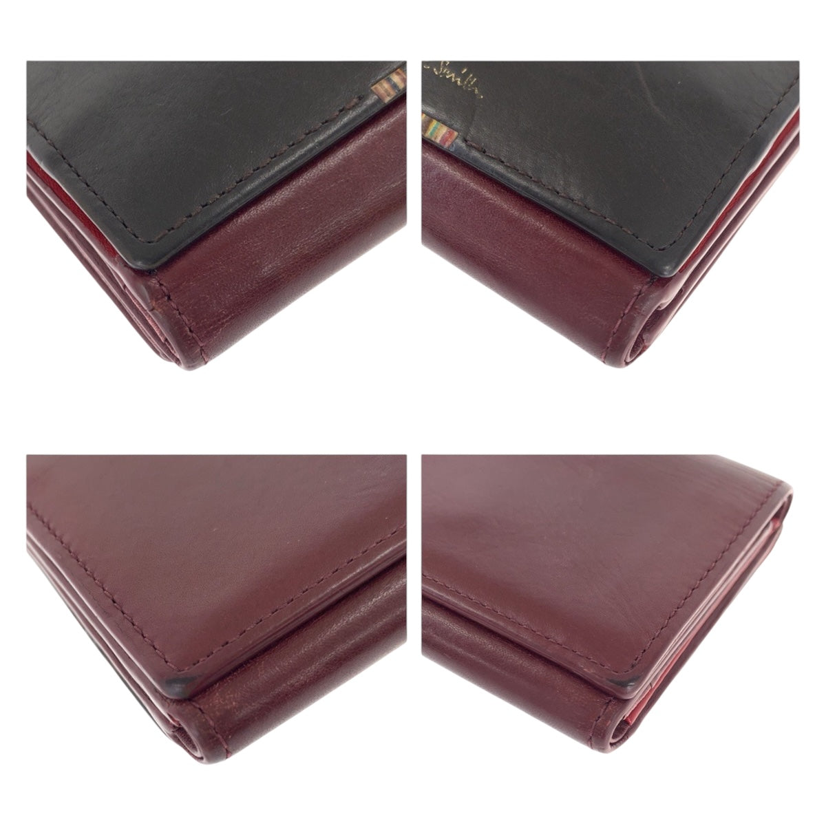 22499
Paul Smith ポール スミス マルチストライプタブ ブラウン ボルドー ゴールド金具 レザー 折財布 コンパクトウォレット レディース AB1