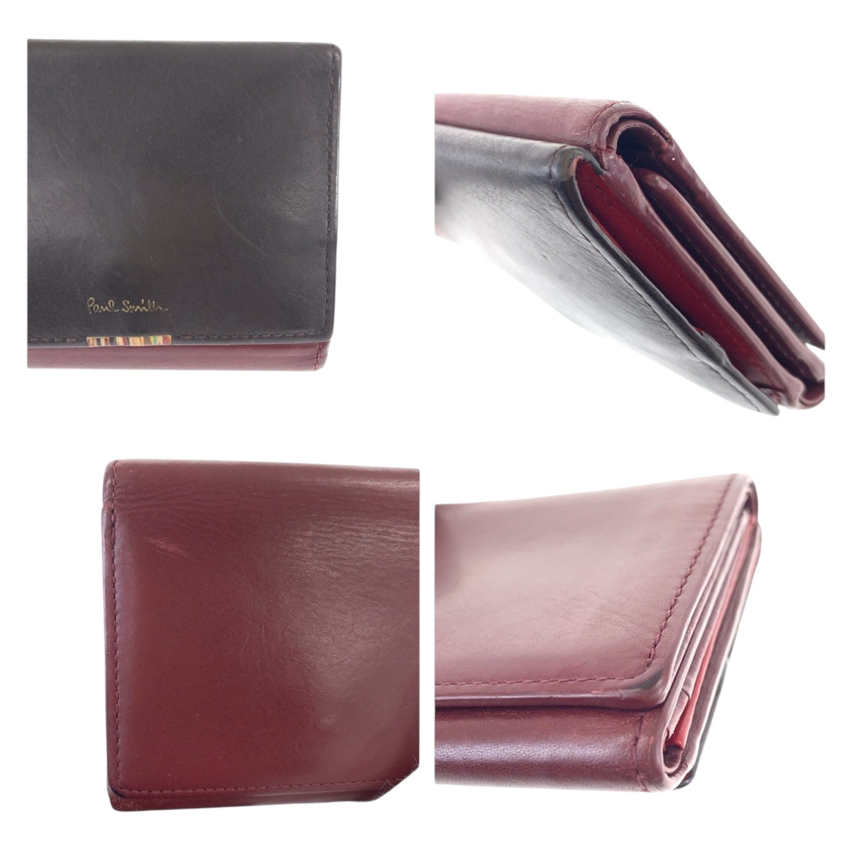 22499
Paul Smith ポール スミス マルチストライプタブ ブラウン ボルドー ゴールド金具 レザー 折財布 コンパクトウォレット レディース AB1