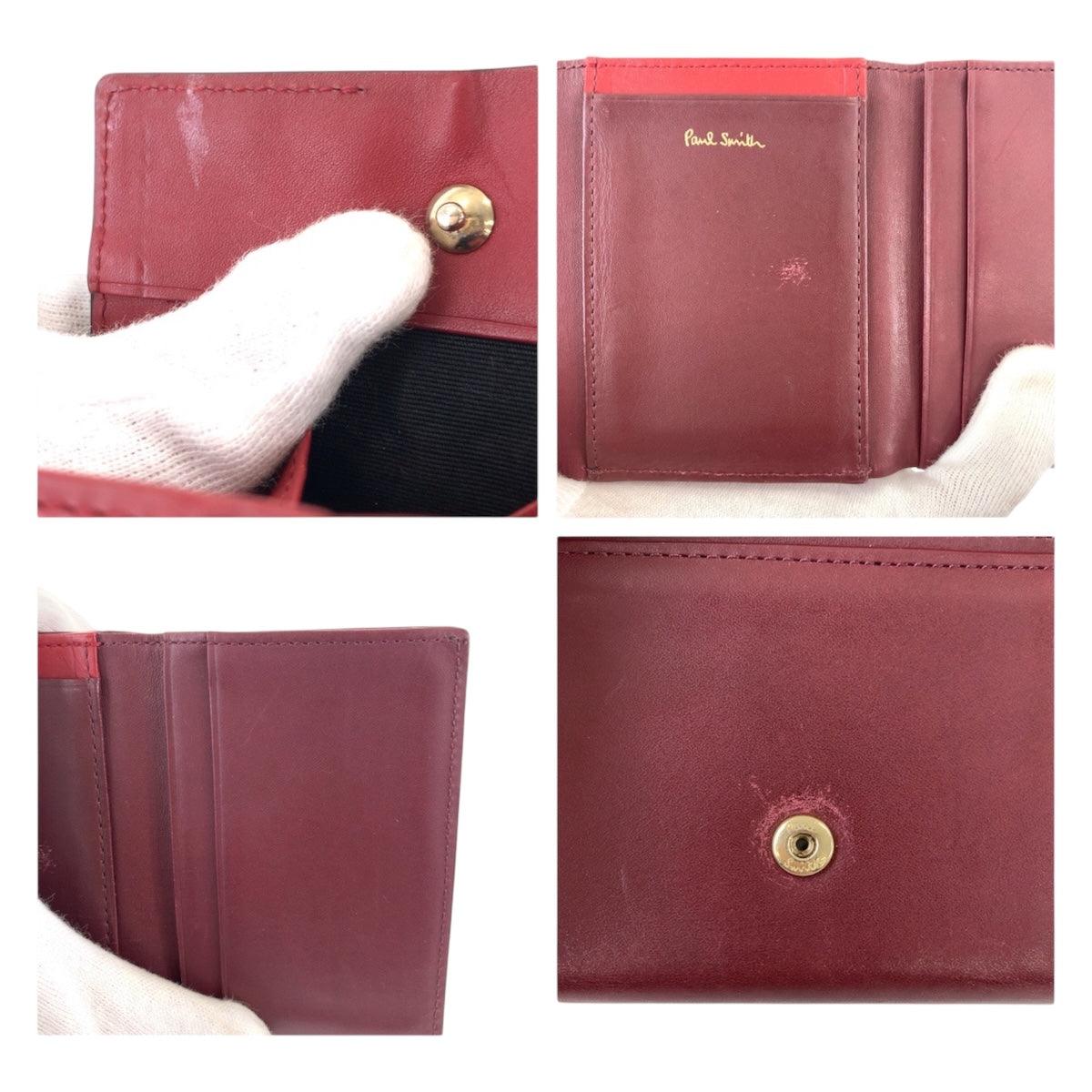 22499
Paul Smith ポール スミス マルチストライプタブ ブラウン ボルドー ゴールド金具 レザー 折財布 コンパクトウォレット レディース AB1