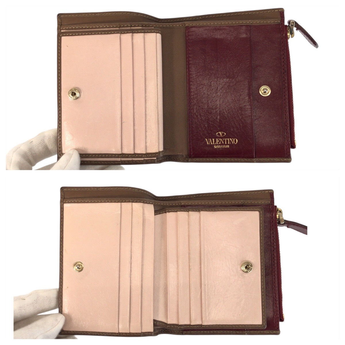 22503
Valentino Garavani Brown Pink Beige Gold Hardware Canvas / Leather PR B 913 TMC 1 Bi-fold Wallet Compact Wallet Women's AB1