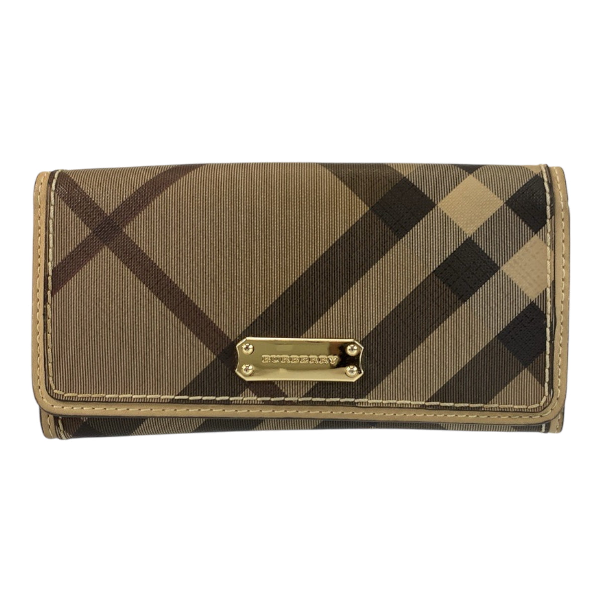 22506
BURBERRY Checkered Beige Brown Gold Hardware PVC CNHOUXITDON Long Wallet Women's AB4