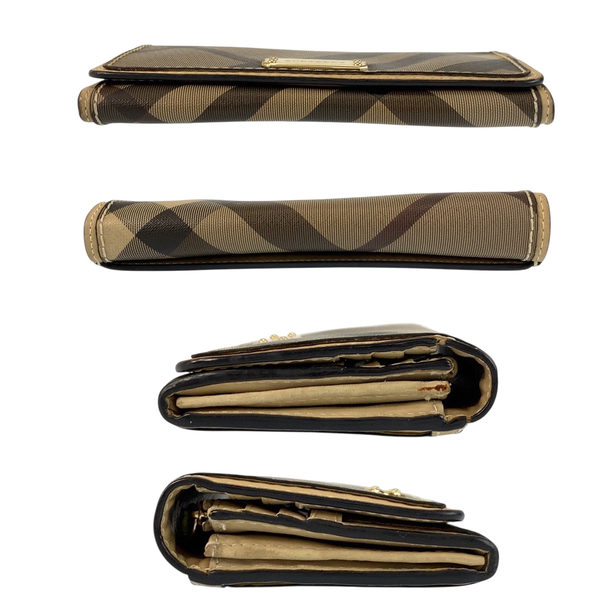 22506
BURBERRY Checkered Beige Brown Gold Hardware PVC CNHOUXITDON Long Wallet Women's AB4