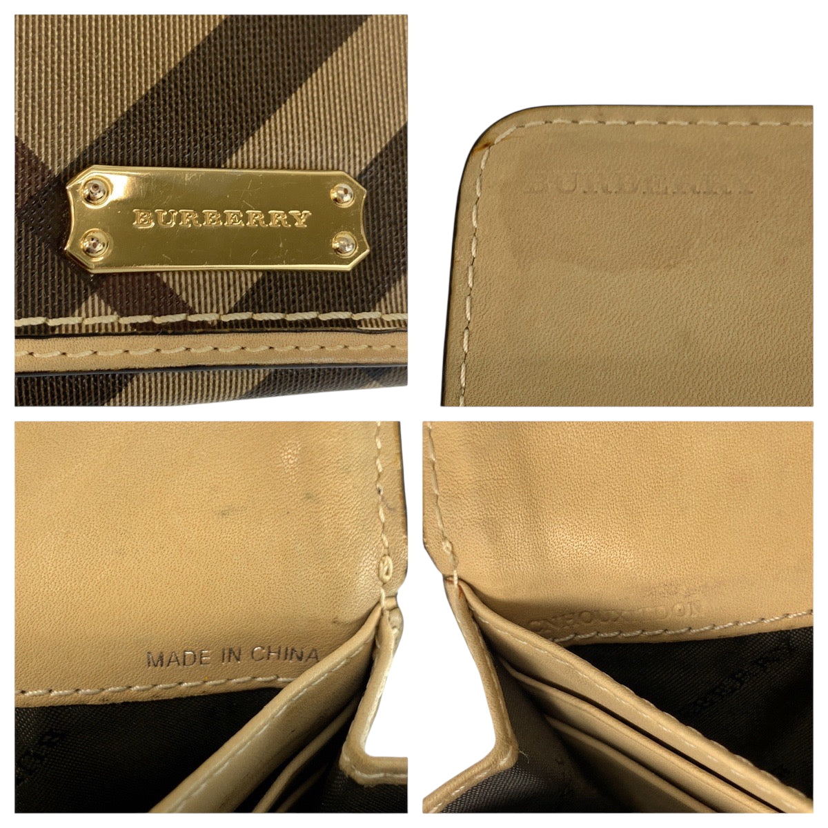 22506
BURBERRY Checkered Beige Brown Gold Hardware PVC CNHOUXITDON Long Wallet Women's AB4