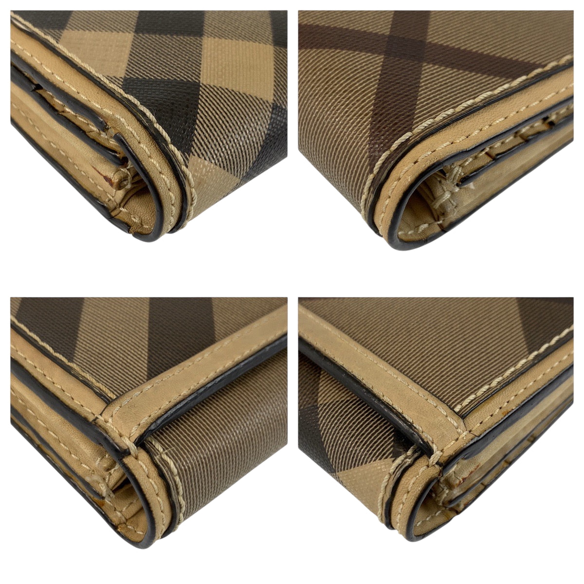 22506
BURBERRY Checkered Beige Brown Gold Hardware PVC CNHOUXITDON Long Wallet Women's AB4