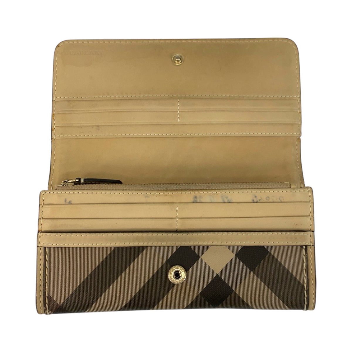 22506
BURBERRY Checkered Beige Brown Gold Hardware PVC CNHOUXITDON Long Wallet Women's AB4