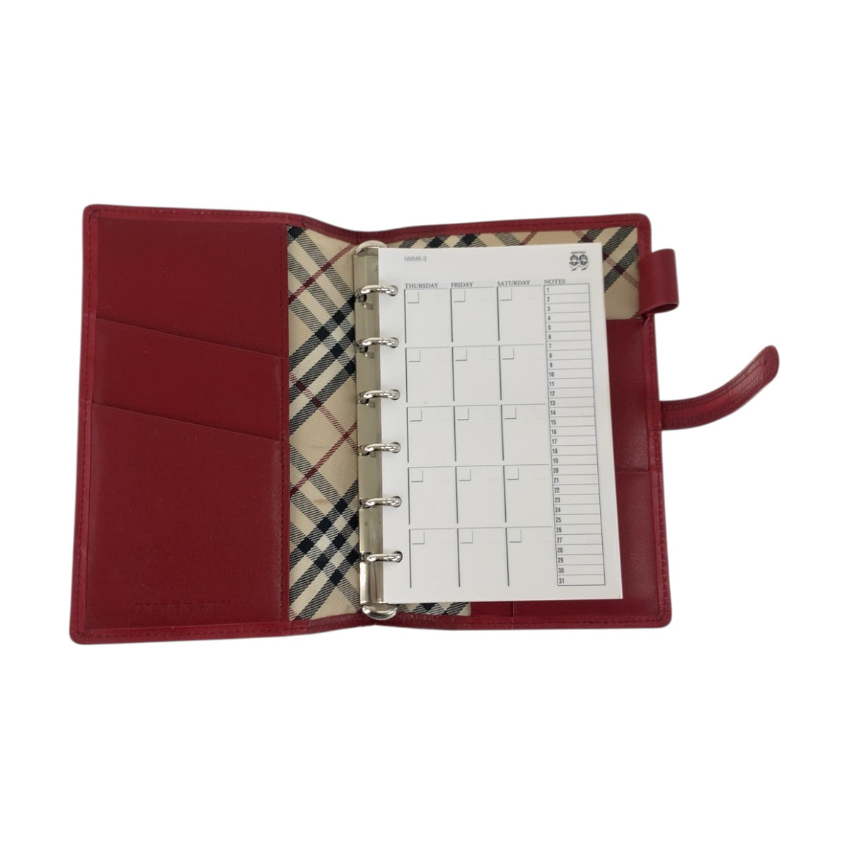 22508
BURBERRY バーバリー チェック柄 レッド シルバー金具 レザー 手帳カバー レディース AB4