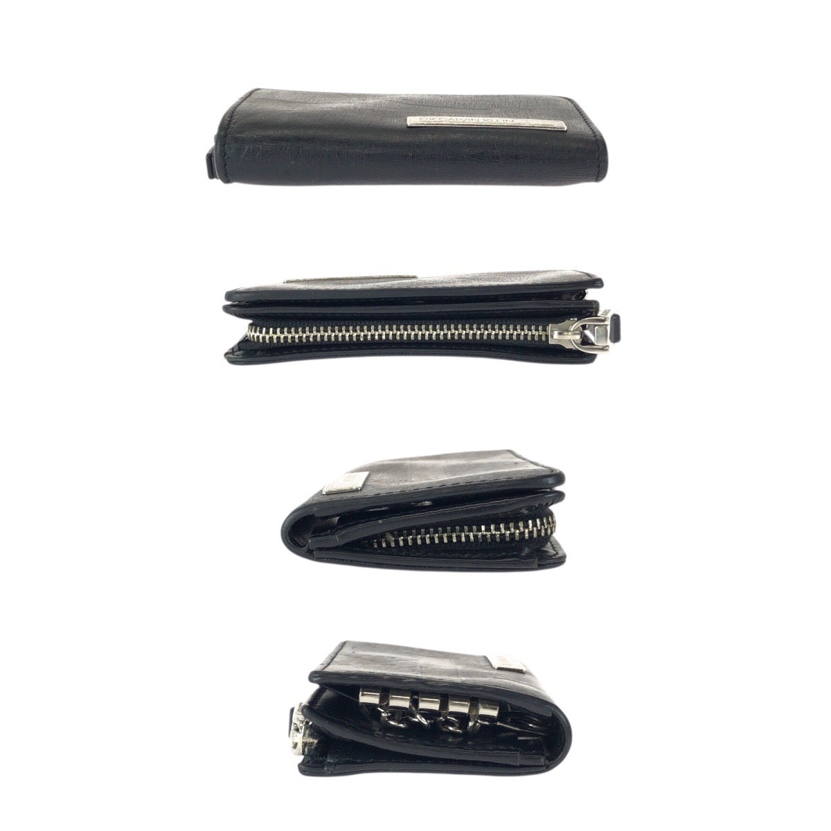 22509
Calvin Klein カルバンクライン CK 4連 ブラック 黒 シルバー金具 レザー キーケース メンズ AB1