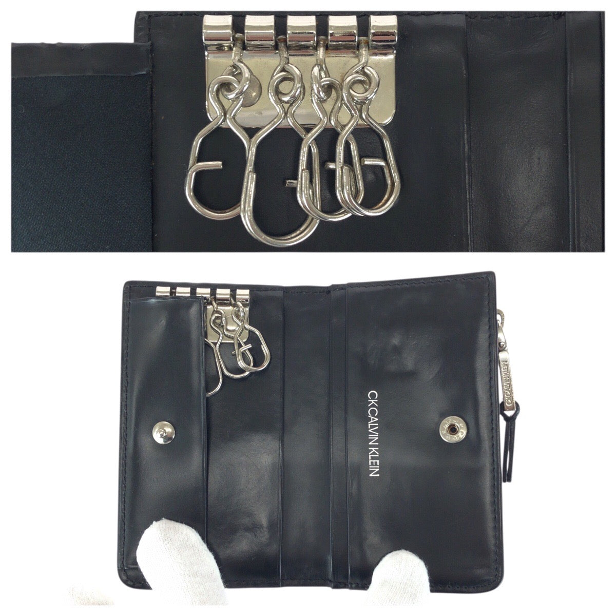 22509
Calvin Klein カルバンクライン CK 4連 ブラック 黒 シルバー金具 レザー キーケース メンズ AB1