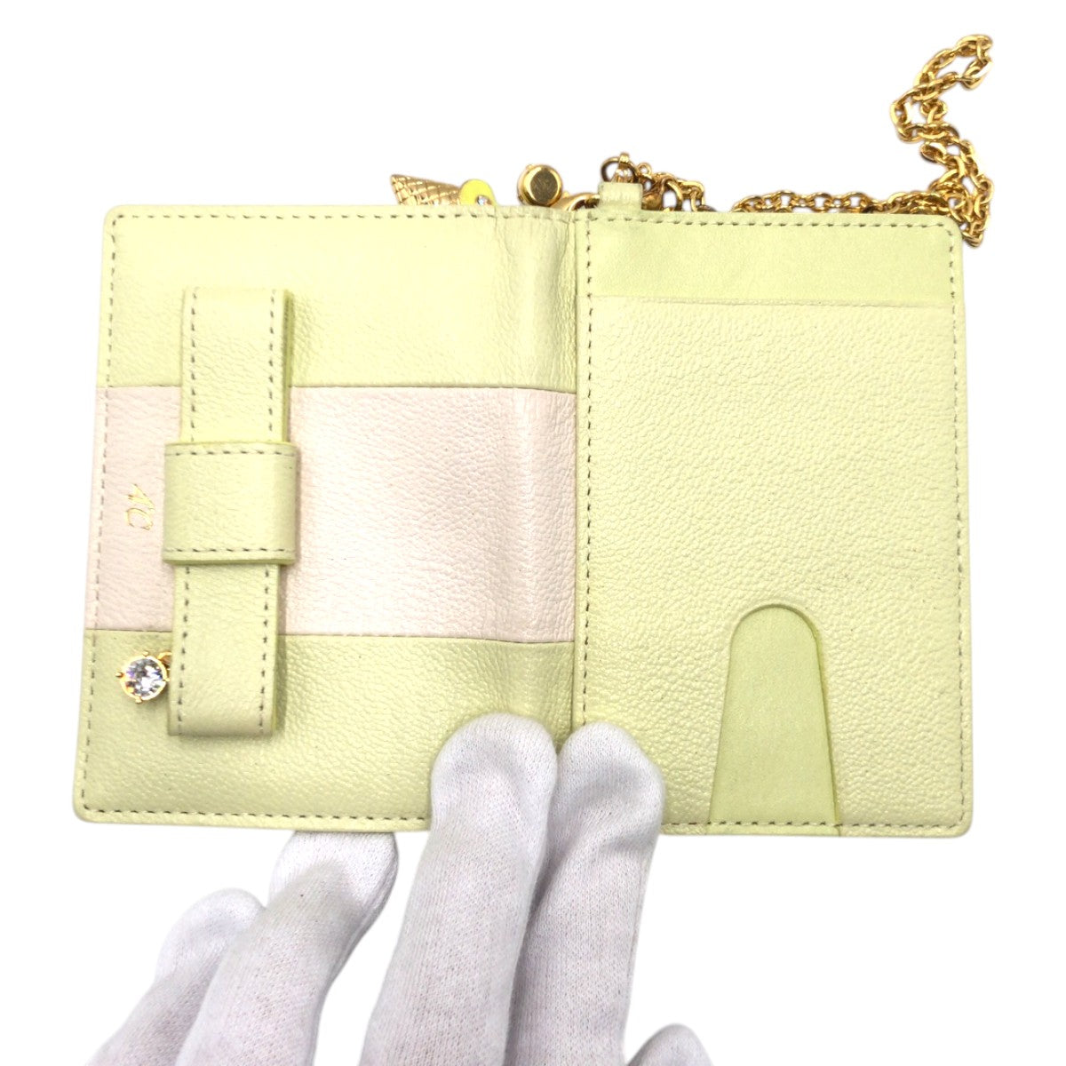 22513
４℃ ４℃ グリーン ベージュ レザー カードケース パスケース レディース ABP1