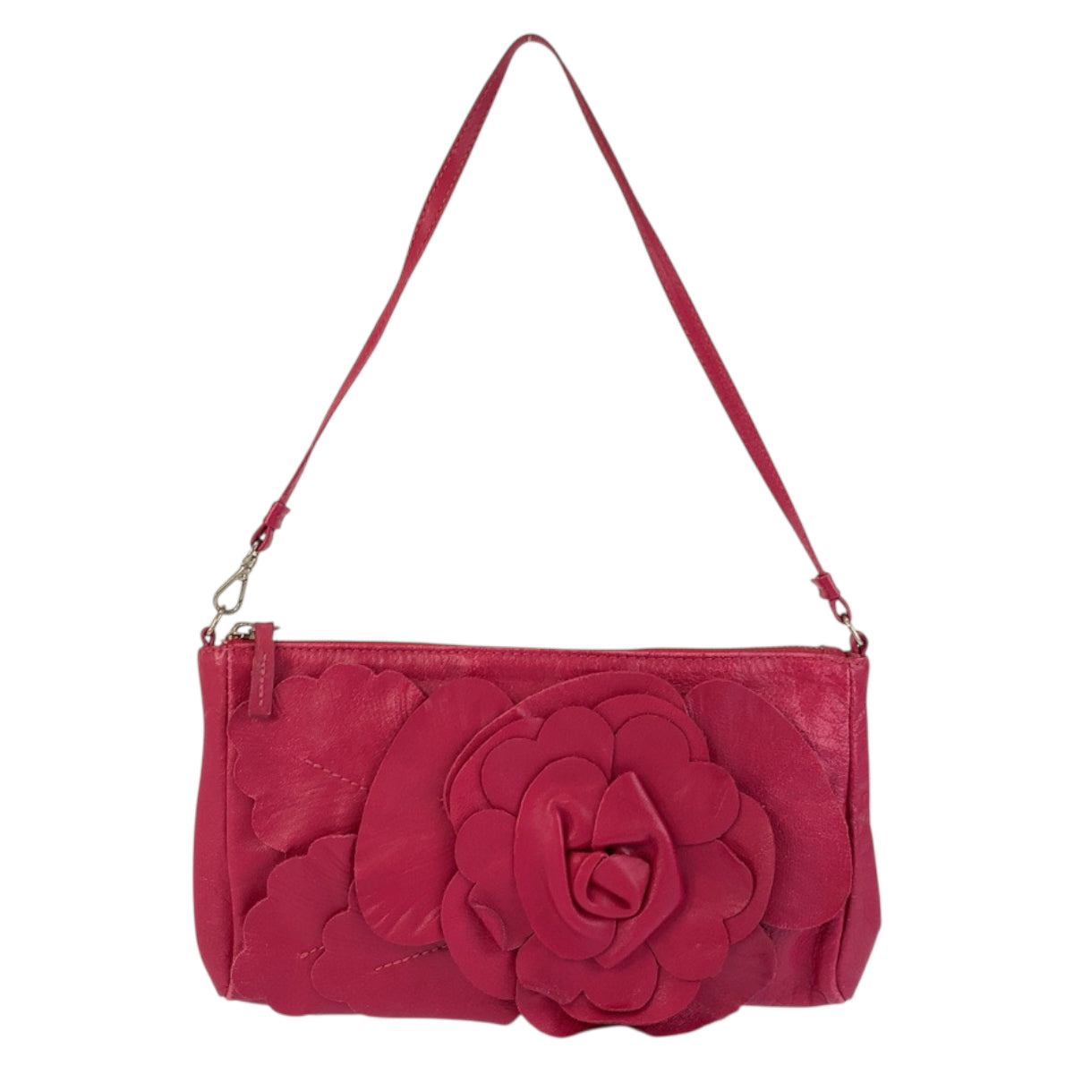 22514
Furla フルラ フラワーモチーフ ピンク シルバー金具 レザー ショルダーバッグ アクセサリーポーチ レディース AB2