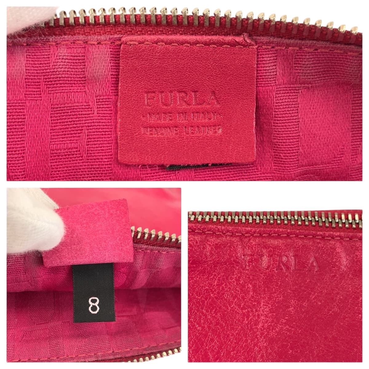 22514
Furla フルラ フラワーモチーフ ピンク シルバー金具 レザー ショルダーバッグ アクセサリーポーチ レディース AB2
