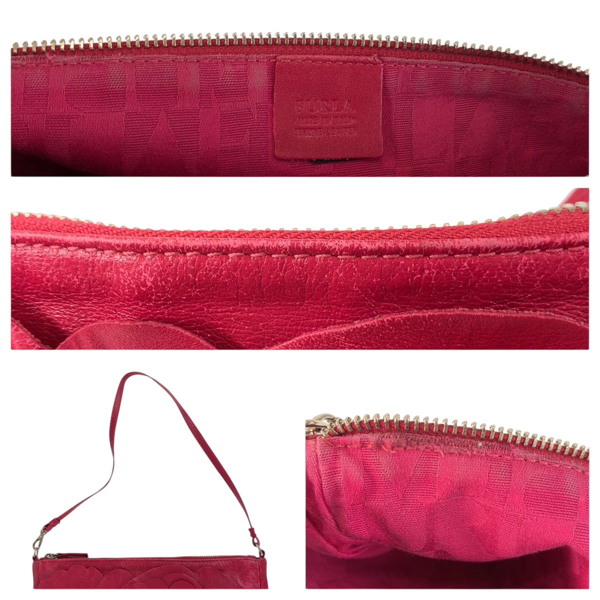 22514
Furla フルラ フラワーモチーフ ピンク シルバー金具 レザー ショルダーバッグ アクセサリーポーチ レディース AB2