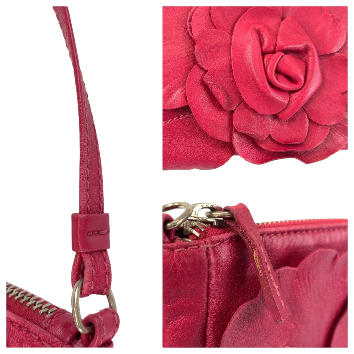 22514
Furla フルラ フラワーモチーフ ピンク シルバー金具 レザー ショルダーバッグ アクセサリーポーチ レディース AB2