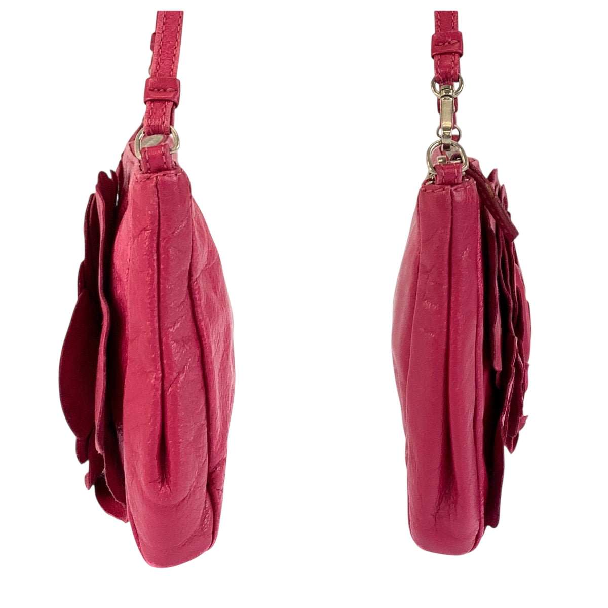 22514
Furla フルラ フラワーモチーフ ピンク シルバー金具 レザー ショルダーバッグ アクセサリーポーチ レディース AB2