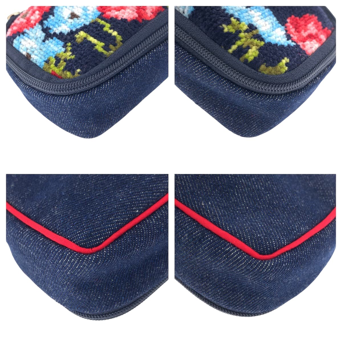 22515
KENZO ケンゾー フラワー ネイビー マルチカラー シルバー金具 デニム ポーチ メイクポーチ 小物入れ レディース ABP2