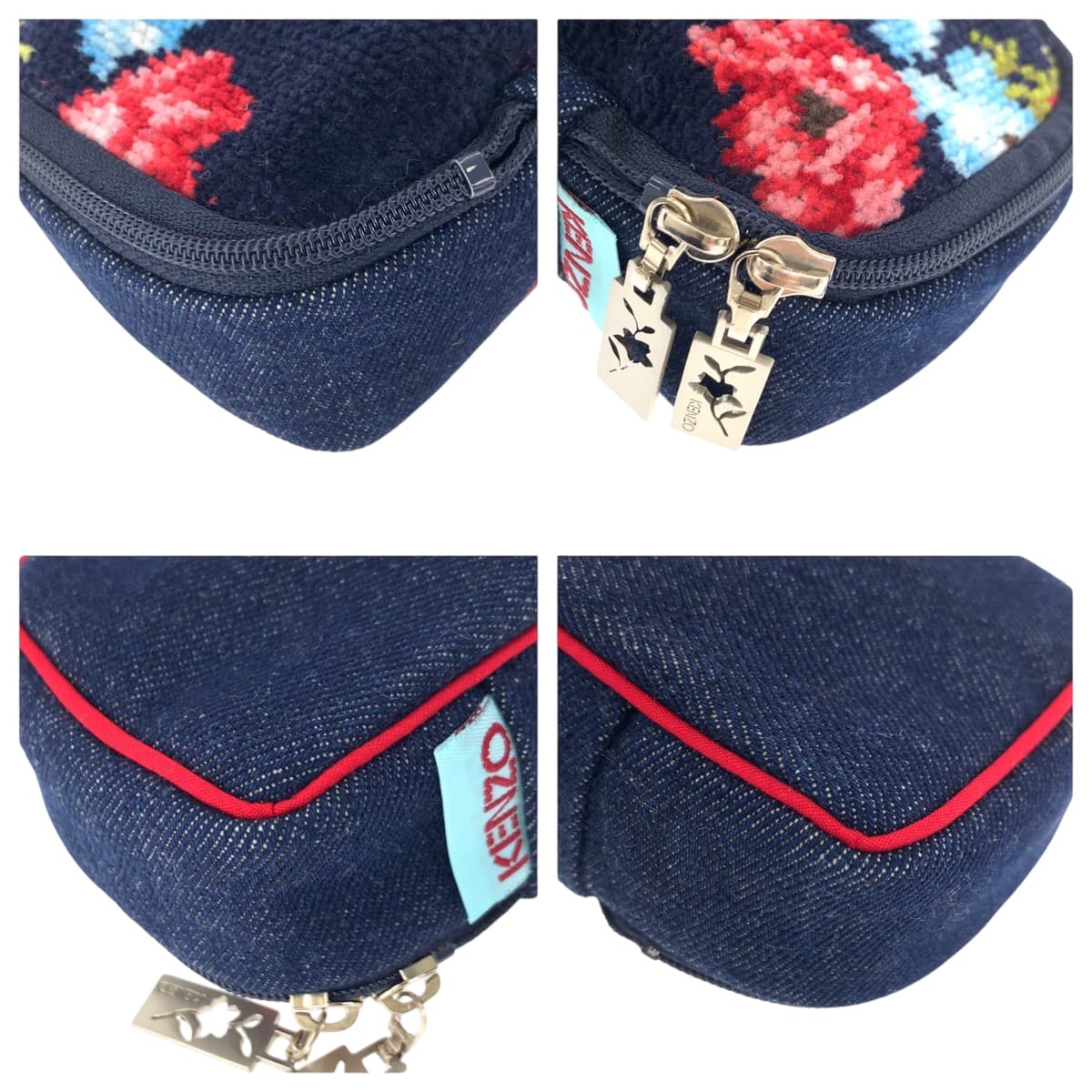 22515
KENZO ケンゾー フラワー ネイビー マルチカラー シルバー金具 デニム ポーチ メイクポーチ 小物入れ レディース ABP2