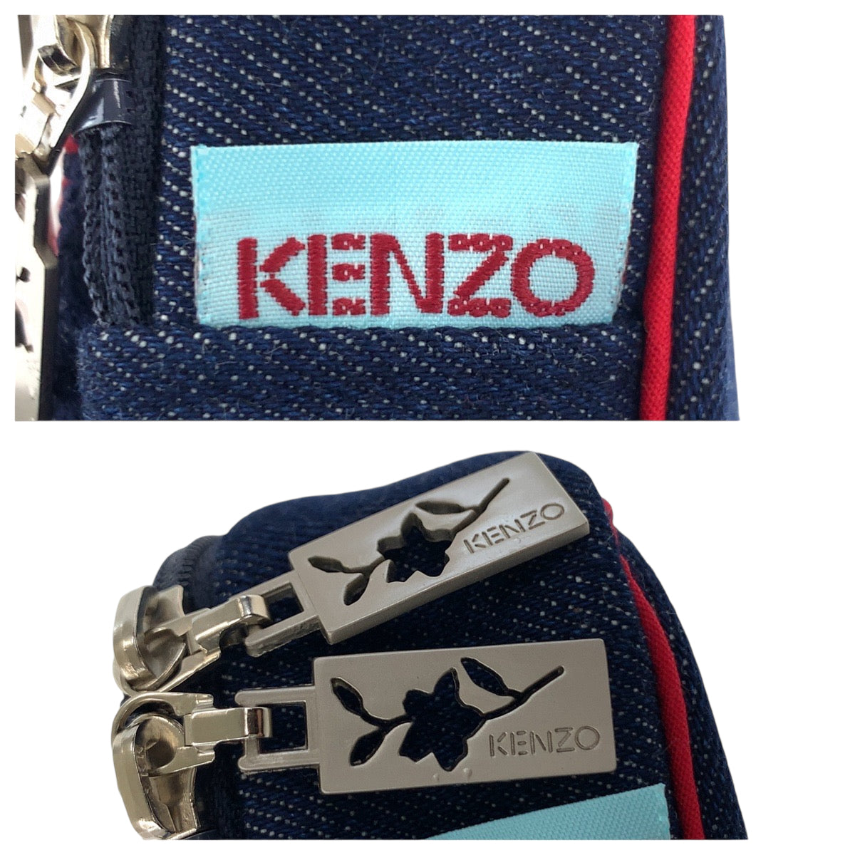 22515
KENZO ケンゾー フラワー ネイビー マルチカラー シルバー金具 デニム ポーチ メイクポーチ 小物入れ レディース ABP2
