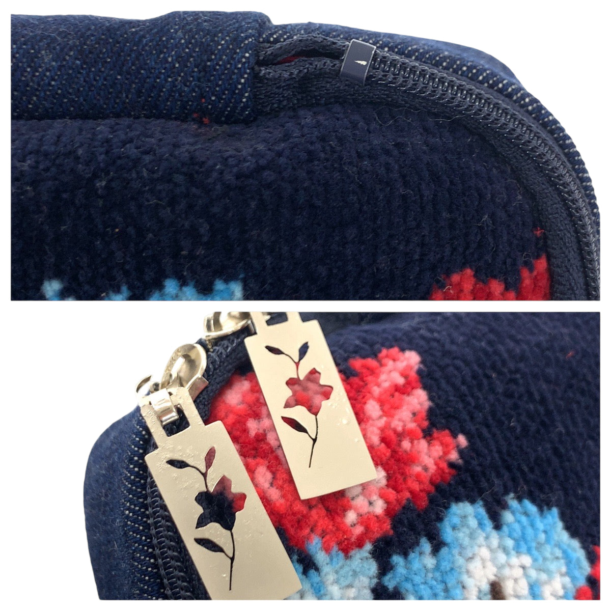 22515
KENZO ケンゾー フラワー ネイビー マルチカラー シルバー金具 デニム ポーチ メイクポーチ 小物入れ レディース ABP2
