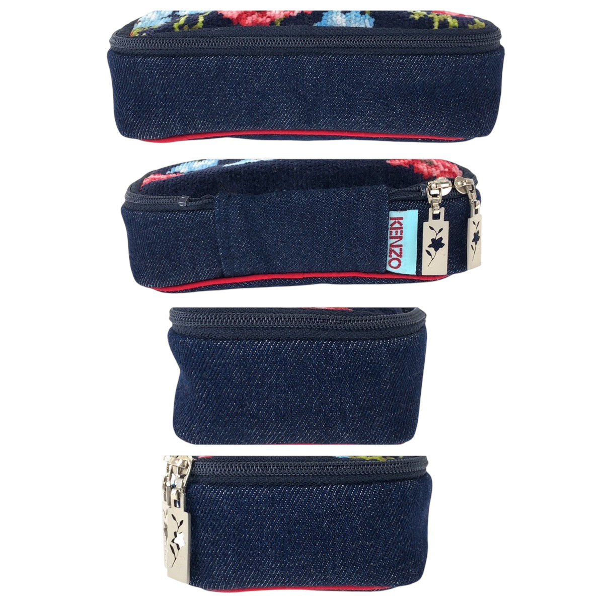 22515
KENZO ケンゾー フラワー ネイビー マルチカラー シルバー金具 デニム ポーチ メイクポーチ 小物入れ レディース ABP2