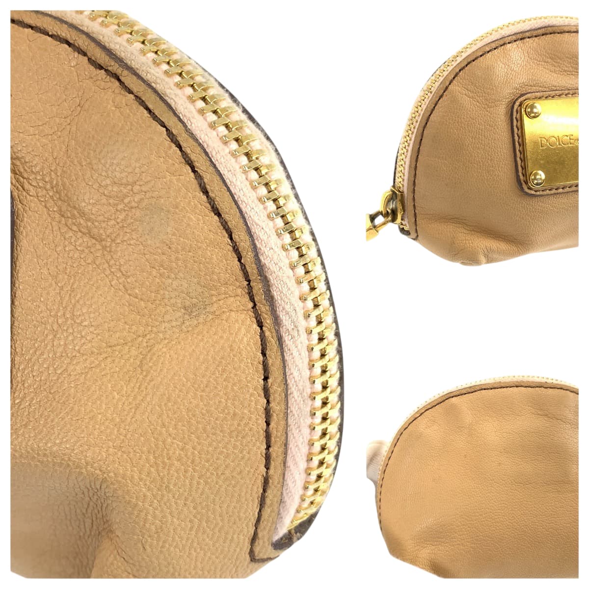 22516
DOLCE&GABBANA Beige Gold Hardware Leather Pouch Small Item Holder Unisex Ladies AB2
