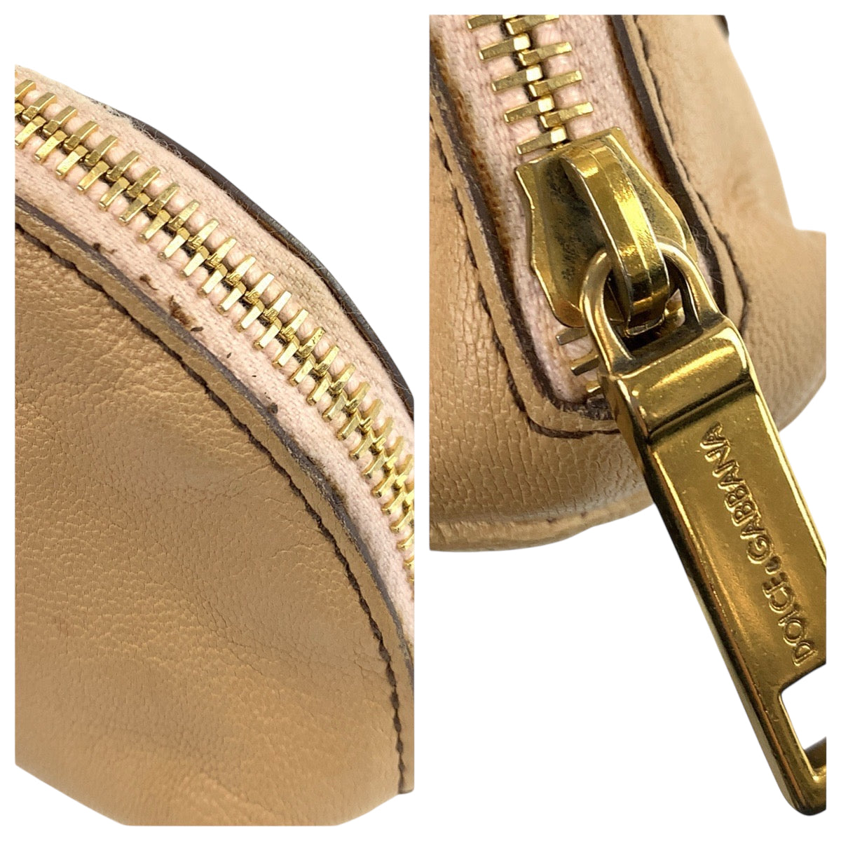 22516
DOLCE&GABBANA Beige Gold Hardware Leather Pouch Small Item Holder Unisex Ladies AB2