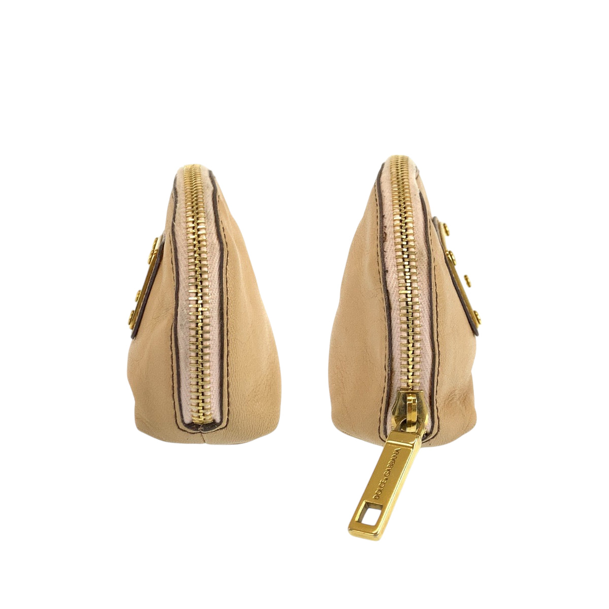 22516
DOLCE&GABBANA Beige Gold Hardware Leather Pouch Small Item Holder Unisex Ladies AB2