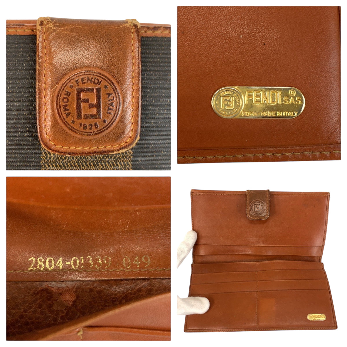 22521
FENDI Pecan Brown Canvas / Leather 2804-01339 049 Long Wallet for Women B1