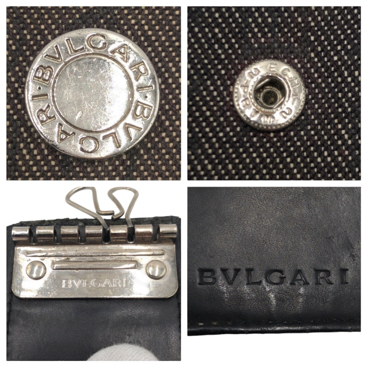 22525
BVLGARI ブルガリ ロゴマニア ブラウン シルバー金具 キャンバス キーケース 男女兼用 レディース B1